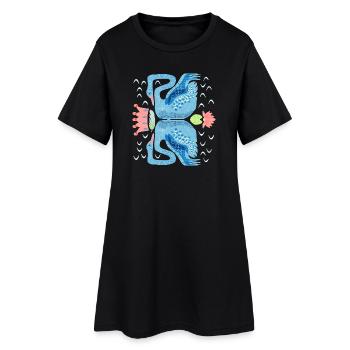 Elegant blue swans with water lilies - Women’s T-Shirt Dress - black - Front