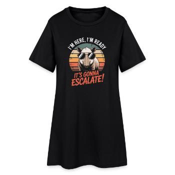 Je suis là, prêt, Tapir escalade, disant fête rétro - Robe T-shirt Femme - noir - Devant