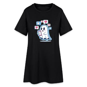 Cute ghost with smartphone - Women’s T-Shirt Dress - black - Front