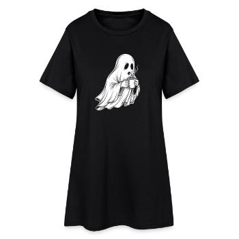 Geist mit Kaffeetasse Illustration - Frauen T-Shirt-Kleid - Schwarz - Vorne