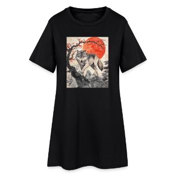 Wolf Japan Mount Fuji Yama Japan Tempel Schrein - Frauen T-Shirt-Kleid - Schwarz - Vorne