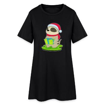 Chapeau de Noël de Noël suricate - Robe T-shirt Femme - noir - Devant