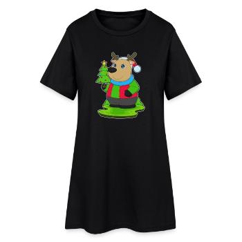 Arbre de Noël de renne - Robe T-shirt Femme - noir - Devant