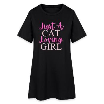 Just a Cat Loving Girl Typografie - Frauen T-Shirt-Kleid - Schwarz - Vorne