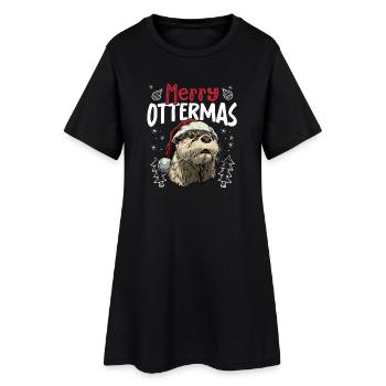Joyeux Noël avec motif de loutre drôle - Robe T-shirt Femme - noir - Devant