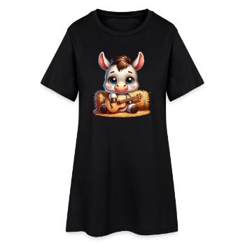 Süßer Esel Mit Gitarre Auf Strohballen - Frauen T-Shirt-Kleid - Schwarz - Vorne