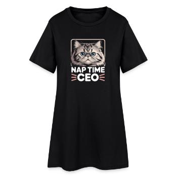 Heure de la sieste PDG Chat drôle Humour de bureau Bureau à domicile - Robe T-shirt Femme - noir - Devant