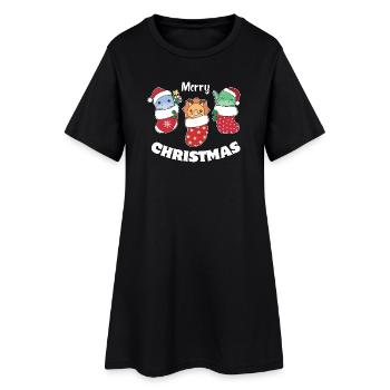  Süße Dinos in Weihnachtssocke zu Weihnachten - Frauen T-Shirt-Kleid - Schwarz - Vorne