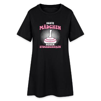 Echte Mädchen gehen Stockschießen Eisstockschießen - Frauen T-Shirt-Kleid - Schwarz - Vorne