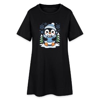 Pingouin d'hiver mignon avec du cacao et des flocons de neige - Robe T-shirt Femme - noir - Devant