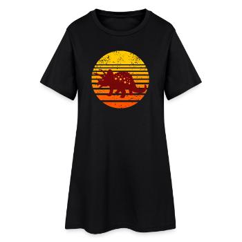 Dinosaurier Sonnenuntergang Motiv - Frauen T-Shirt-Kleid - Schwarz - Vorne