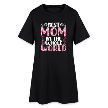 Floral Mother's Day greeting design - Women’s T-Shirt Dress - black - Front