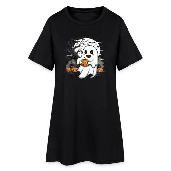 Fantôme mignon avec une citrouille d'Halloween - Robe T-shirt Femme - noir - Devant
