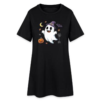 Whimsical Witch Ghost in Autumn Costume - Women’s T-Shirt Dress - black - Front