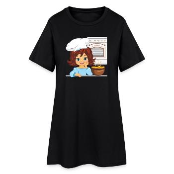 Nettes Mädchen kocht Suppe in der Küche - Frauen T-Shirt-Kleid - Schwarz - Vorne