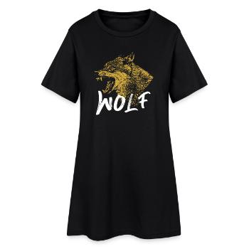 Goldener Wolf Illustration Design - Frauen T-Shirt-Kleid - Schwarz - Vorne