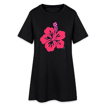 Fleur Hibiscus tropical Rose Éclatant - Robe T-shirt Femme - noir - Devant