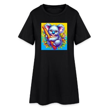 Koala - Frauen T-Shirt-Kleid - Schwarz - Vorne