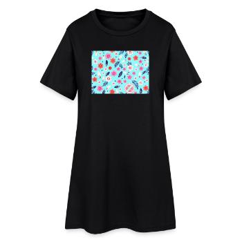 Motif floral avec des planches de surf sur bleu ciel - Robe T-shirt Femme - noir - Devant