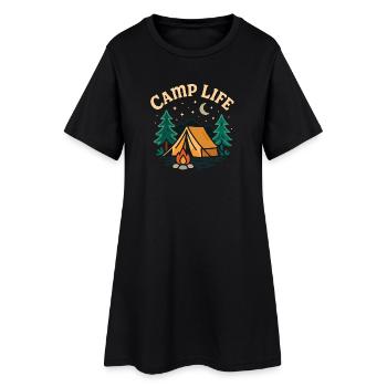 Camp de tente du soir avec ciel étoilé - Robe T-shirt Femme - noir - Devant