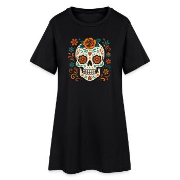Crâne floral avec des roses - Robe T-shirt Femme - noir - Devant
