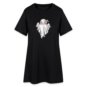 Cute Glowing Ghost Illustration - Women’s T-Shirt Dress - black - Front