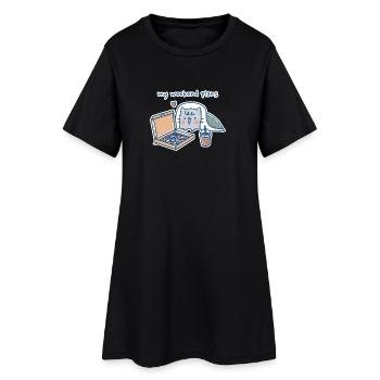 Kawaii Cat with Pizza Design - Women’s T-Shirt Dress - black - Front
