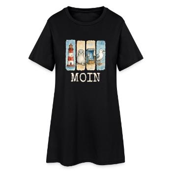 Phare de Moin, chaise de plage avec phoques, côte des mouettes - Robe T-shirt Femme - noir - Devant