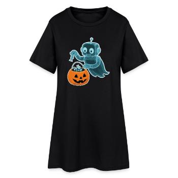 Spooky Minibot with Pumpkin Basket - Women’s T-Shirt Dress - black - Front