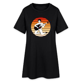 E-Gitarre im Sonnenuntergang - Frauen T-Shirt-Kleid - Schwarz - Vorne