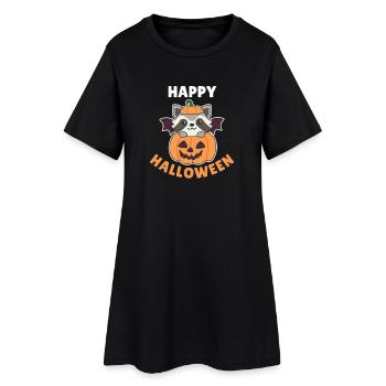 Raton laveur Joyeux Halloween Citrouille Chauve-souris - Robe T-shirt Femme - noir - Devant