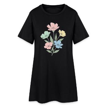 Pastel flowers in watercolor style - Women’s T-Shirt Dress - black - Front