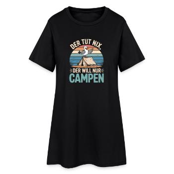He doesn't do anything, he just wants to camp, seagull, tent, beach - Women’s T-Shirt Dress - black - Front