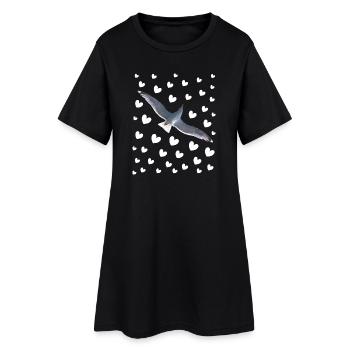 Seagull with hearts Seagull flight with heart pattern - Women’s T-Shirt Dress - black - Front