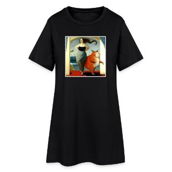 Scène surréaliste d'une femme corpulente et d'un chat - Robe T-shirt Femme - noir - Devant