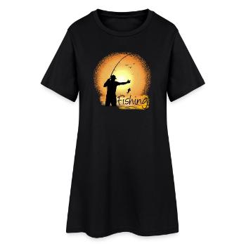 Evening fishing with sunset silhouette - Women’s T-Shirt Dress - black - Front