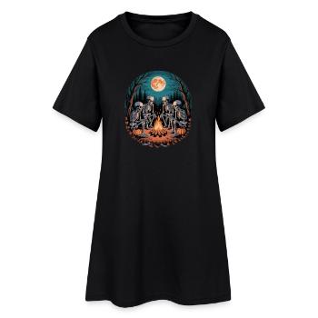 Skeleton Camper Hiker Bonfire Halloween Camping - Women’s T-Shirt Dress - black - Front