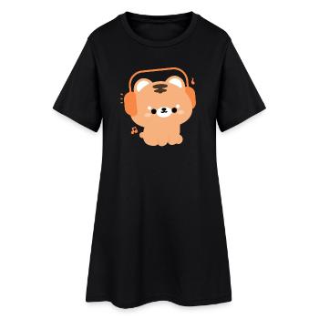 Motif tigre kawaii avec écouteurs - Robe T-shirt Femme - noir - Devant