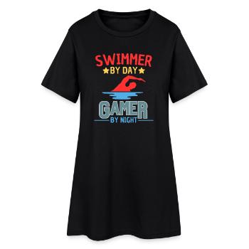 Nageur le jour, Gamer la nuit - Robe T-shirt Femme - noir - Devant