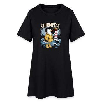 Storm Seagull at the Lighthouse Maritime North Sea - Women’s T-Shirt Dress - black - Front