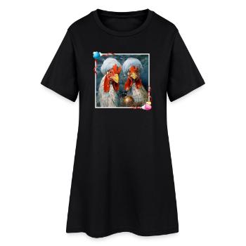Creative Surreal Rooster Decors with Turban Network - Women’s T-Shirt Dress - black - Front
