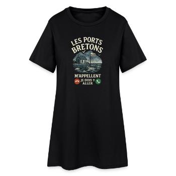 Bretagne Ports Bretons M’Appellent Humour  - Robe T-shirt Femme - noir - Devant