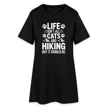 Wandern Spruch Katzen Berge Wandern Geschenk - Frauen T-Shirt-Kleid - Schwarz - Vorne