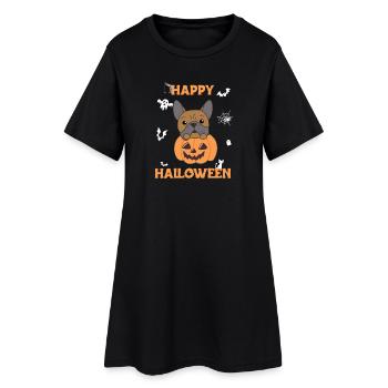 Bulldog in pumpkin cute dogs Happy Halloween - Women’s T-Shirt Dress - black - Front