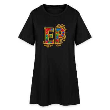 Glittering letter E with gold frame - Women’s T-Shirt Dress - black - Front