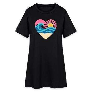 Summer Heart – Wave & Sunset - Frauen T-Shirt-Kleid - Schwarz - Vorne
