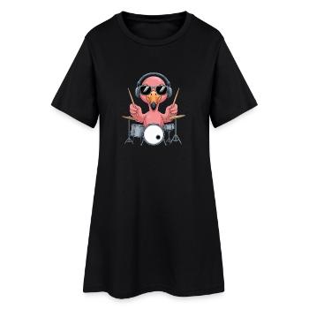 Batteur Flamingo avec casque - Robe T-shirt Femme - noir - Devant