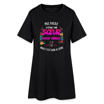 Sœur Géniale Humour Fleurs Et Cœur - Robe T-shirt Femme - noir - Devant