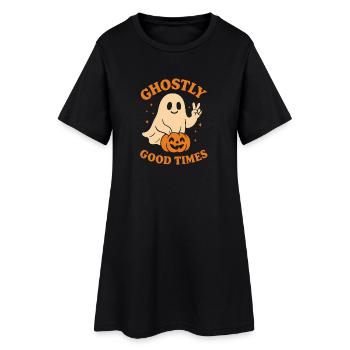 Schauriger Geist mit Kürbis für Halloween - Frauen T-Shirt-Kleid - Schwarz - Vorne
