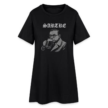 Vintage Sartre Drinking Beer Illustration - Women’s T-Shirt Dress - black - Front